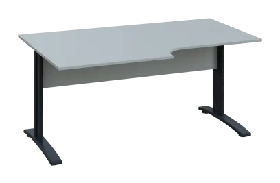 CRK 28 - 184 stůl kancelářský, rohový, levý, kovová podnož černá, deska 25 mm, široký 1800 mm, šedá